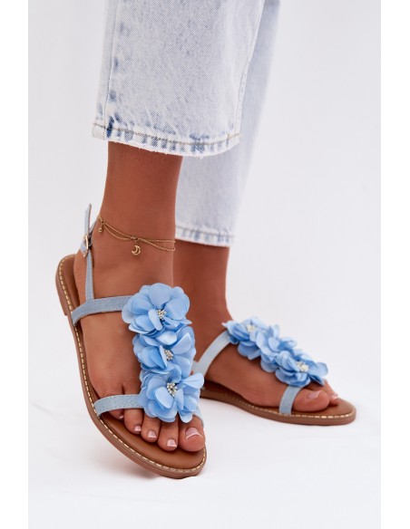 Women's Flat Blue Decorative Flowers Sandals Noemia