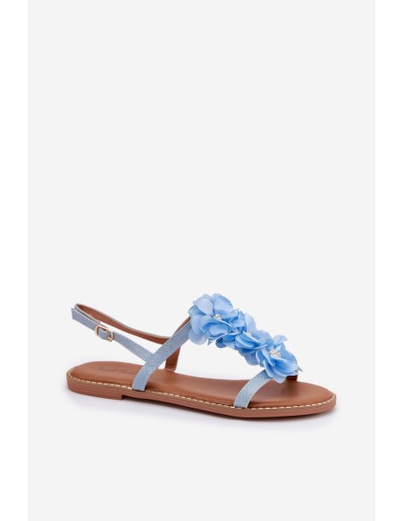 Women's Flat Blue Decorative Flowers Sandals Noemia