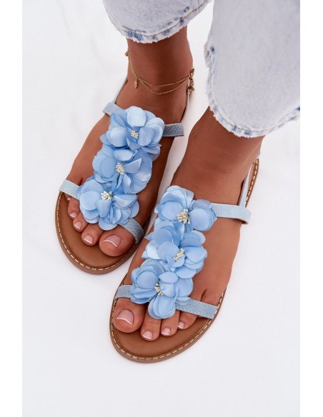 Women's Flat Blue Decorative Flowers Sandals Noemia