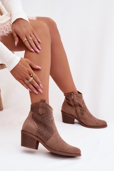 Women's Openwork Ankle Boots With Heel S.Barski HY61-8013 Brown