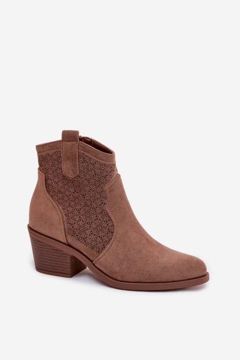 Women's Openwork Ankle Boots With Heel S.Barski HY61-8013 Brown