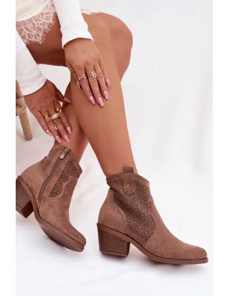 Women's Openwork Ankle Boots With Heel S.Barski HY61-8013 Brown