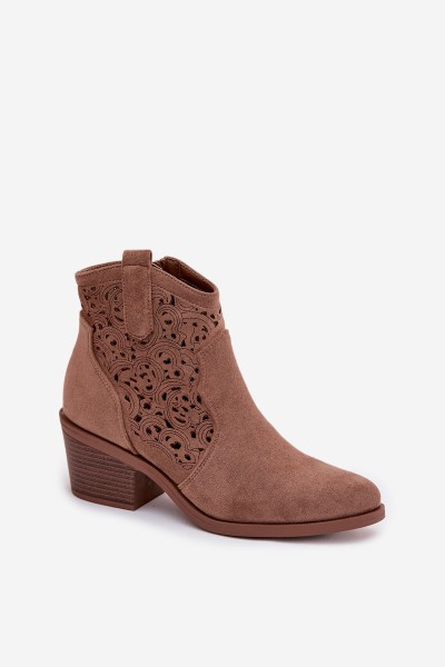 Openwork Cowboy Boots Women's Heeled S.Barski HY61-8012 Brown