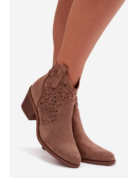 Openwork Cowboy Boots Women's Heeled S.Barski HY61-8012 Brown