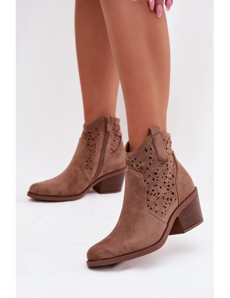 Openwork Cowboy Boots Women's Heeled S.Barski HY61-8012 Brown