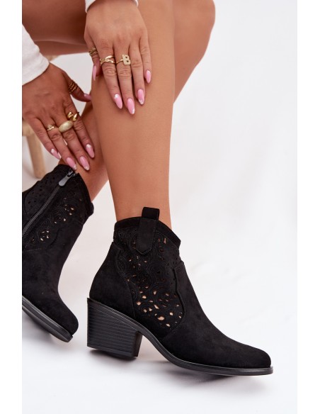 Women's Perforated Cowboy Boots with Heel S.Barski HY61-8012 Black