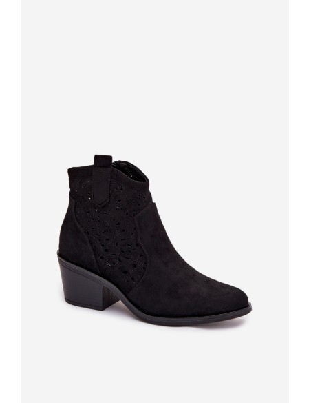 Women's Perforated Cowboy Boots with Heel S.Barski HY61-8012 Black