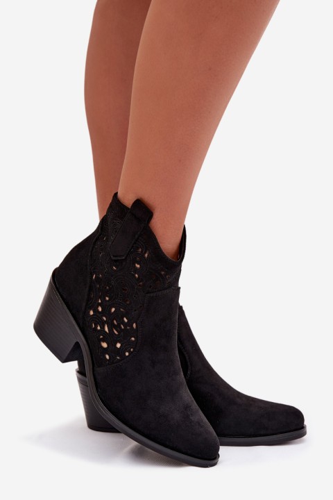 Women's Perforated Cowboy Boots with Heel S.Barski HY61-8012 Black