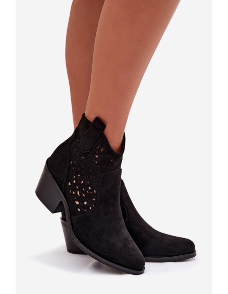 Women's Perforated Cowboy Boots with Heel S.Barski HY61-8012 Black