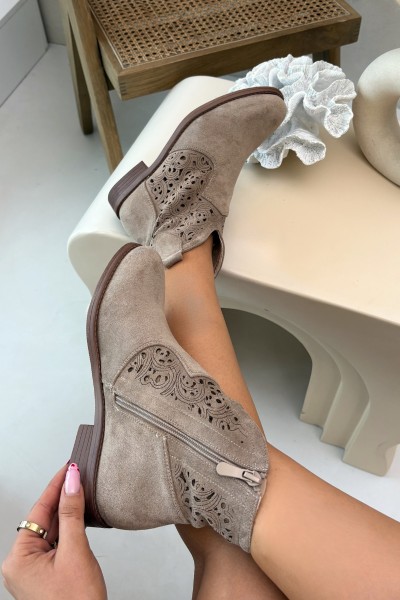 Women's Perforated Ankle Boots With Flat Heel S.Barski HY61-8026 Beige 2