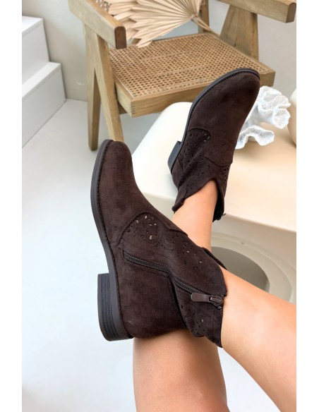 Women's Openwork Ankle Boots With Flat Heel S.Barski HY61-8026 Chocolate