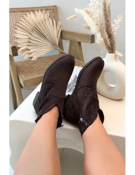 Women's Openwork Ankle Boots With Flat Heel S.Barski HY61-8026 Chocolate