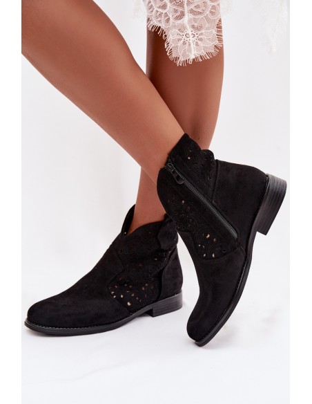 Women's Openwork Ankle Boots With Flat Heel S.Barski HY61-8026 Black