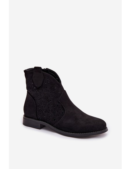 Women's Openwork Ankle Boots With Flat Heel S.Barski HY61-8026 Black