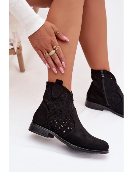 Women's Openwork Ankle Boots With Flat Heel S.Barski HY61-8026 Black