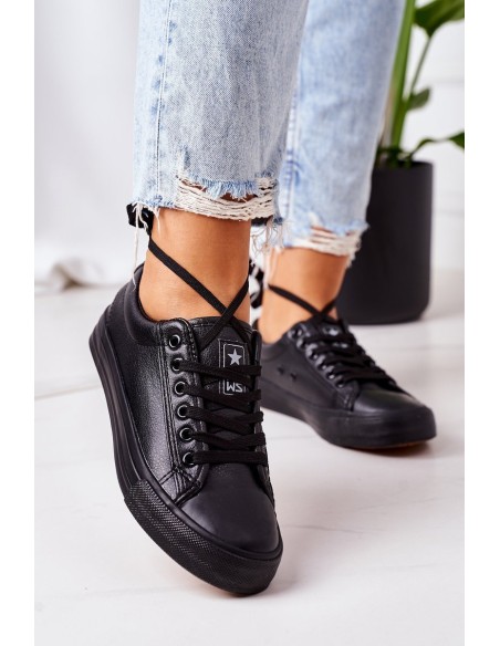 Women's Leather Sneakers Black Mega