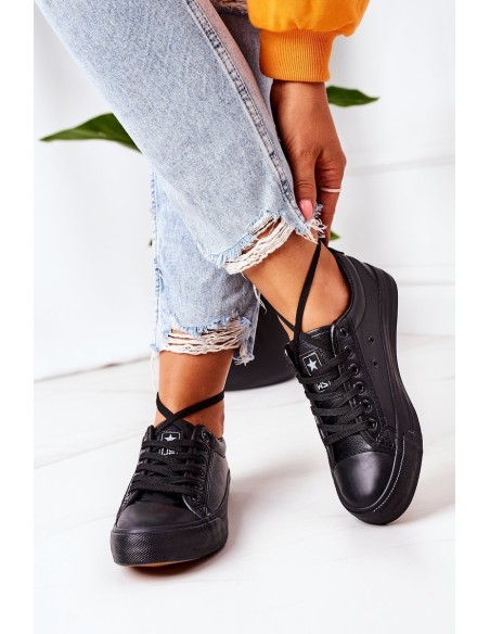 Women's Leather Sneakers Black Mega