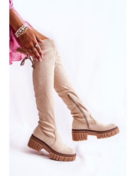 Women's Suede Boots Workers Light Beige Cheera