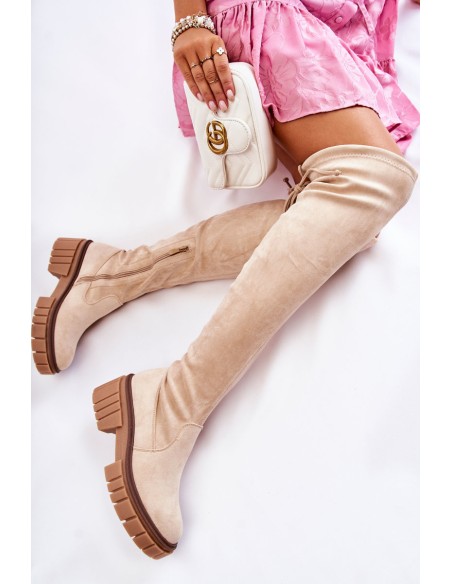 Women's Suede Boots Workers Light Beige Cheera