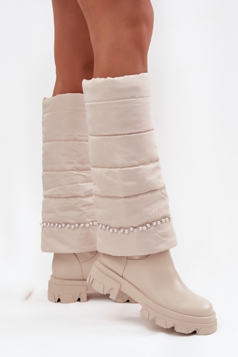 Women's Insulated Boots with Pearls Light Beige Irvette