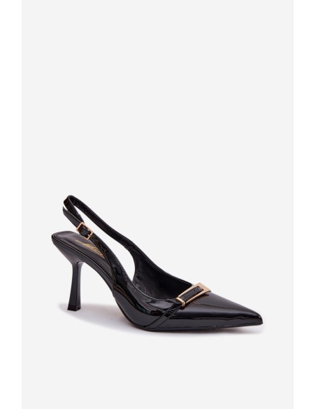 Patent Leather Women's High Heel Sandals With Gold Buckle Black Bellivra