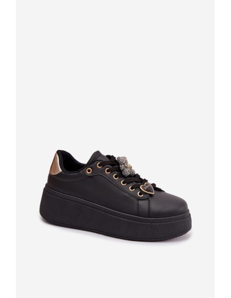 Women's Platform Sneakers With Buckles Bear Heart Black Selorissa