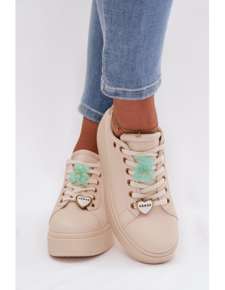 Women's Platform Sneakers With Pins Bear Heart Beige Selorissa