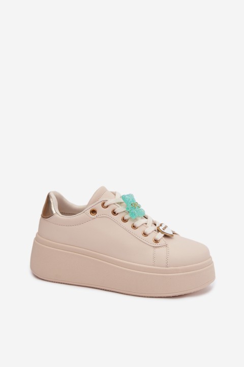 Women's Platform Sneakers With Pins Bear Heart Beige Selorissa