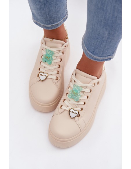 Women's Platform Sneakers With Pins Bear Heart Beige Selorissa