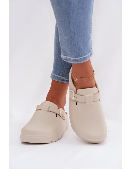 Women's Foam Slides With Strap and Buckle Beige Larinie