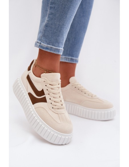 Women's Platform Sneakers With Eco Suede Beige Cadrina