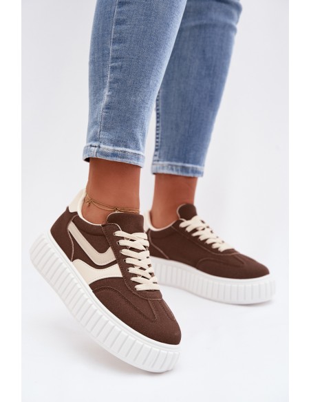 Women's Platform Sneakers with Eco Suede Brown Cadrina