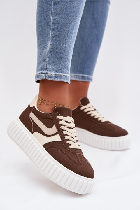 Women's Platform Sneakers with Eco Suede Brown Cadrina