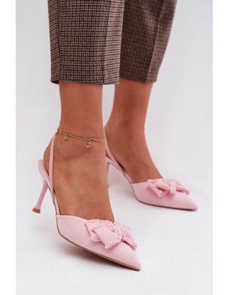 Women's High Heel Sandals With Bow Pink Hestia