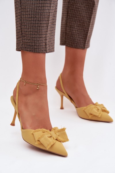 Women's High Heel Sandals with Bow Yellow Hestia