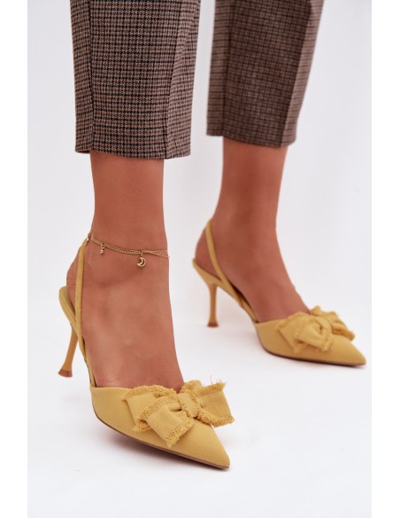 Women's High Heel Sandals with Bow Yellow Hestia