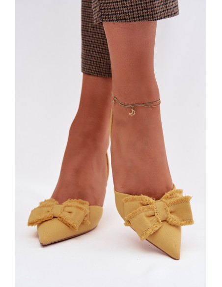Women's High Heel Sandals with Bow Yellow Hestia
