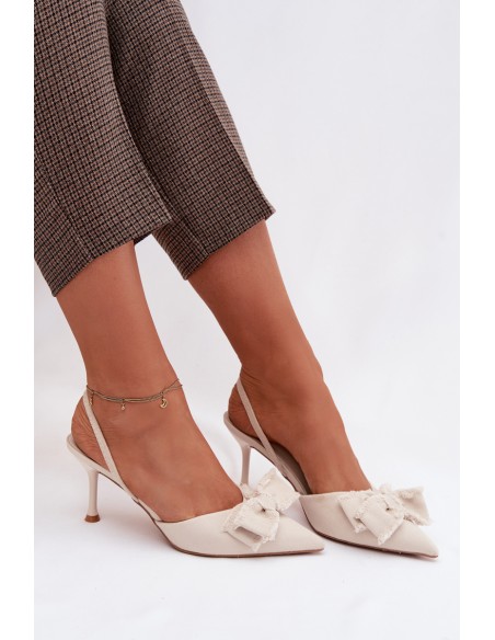 Women's High Heel Sandals With Bow Light Beige Hestia