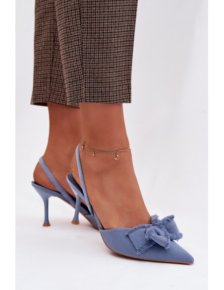 Women's High Heel Sandals With Bow Blue Hestia