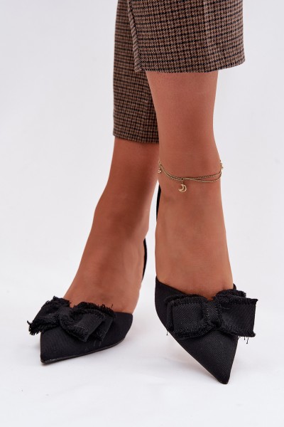 Women's High Heel Sandals With Bow Black Hestia