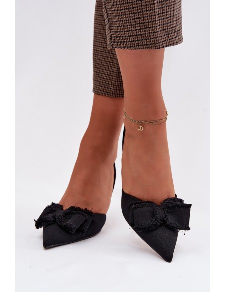 Women's High Heel Sandals With Bow Black Hestia