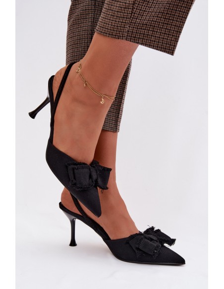 Women's High Heel Sandals With Bow Black Hestia