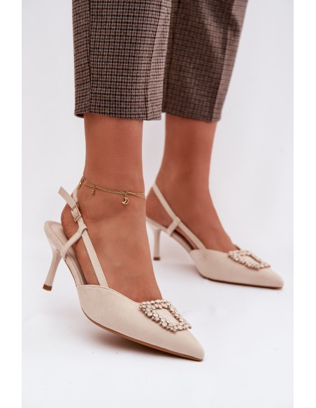 Women's High Heel Sandals With Decoration Light Beige Ismeria