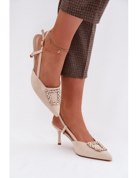 Women's High Heel Sandals With Decoration Light Beige Ismeria