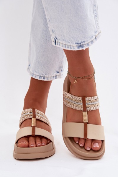 Women's Platform Sandals With Straps And Gold Detail Beige Tahlia