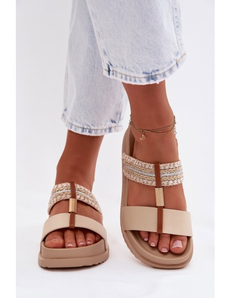 Women's Platform Sandals With Straps And Gold Detail Beige Tahlia