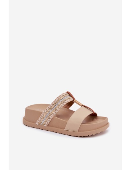 Women's Platform Sandals With Straps And Gold Detail Beige Tahlia