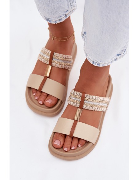 Women's Platform Sandals With Straps And Gold Detail Beige Tahlia