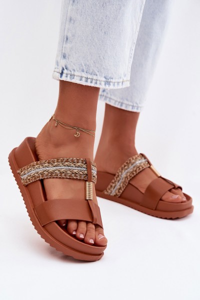 Women's Platform Sandals With Straps And Gold Details Camel Tahlia