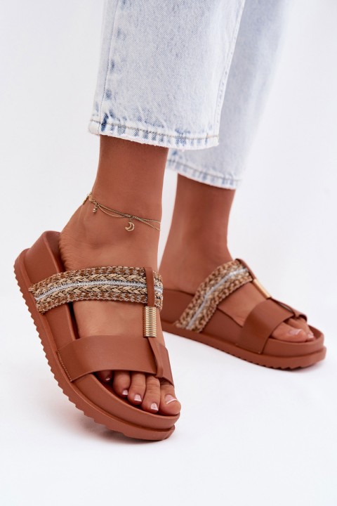 Women's Platform Sandals With Straps And Gold Details Camel Tahlia